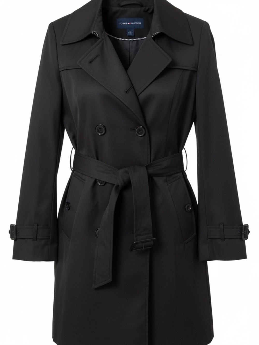 Tommy Hilfiger Black Double-Breasted Trench with Tie Belt